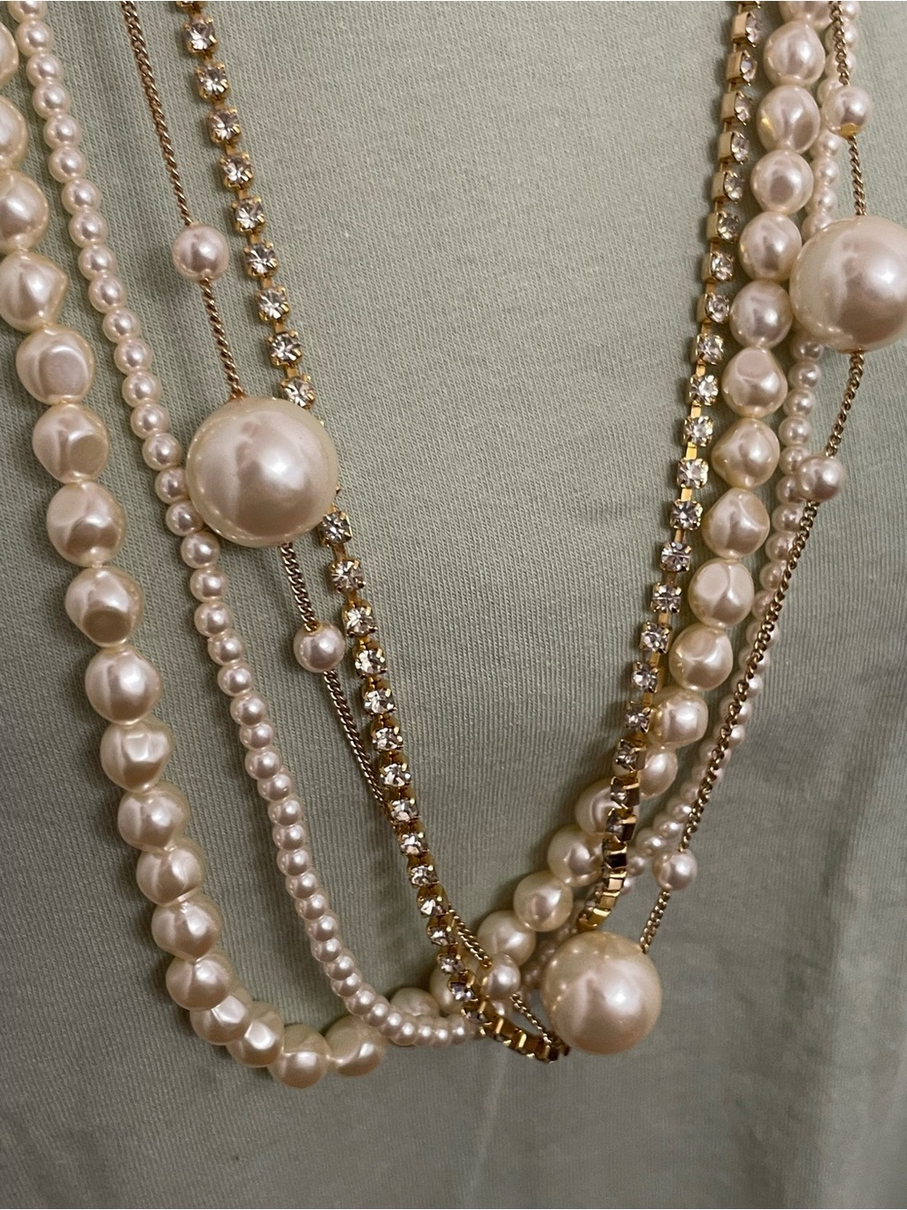 Elegant Multi-Strand Pearl & Chain Necklace in Cream